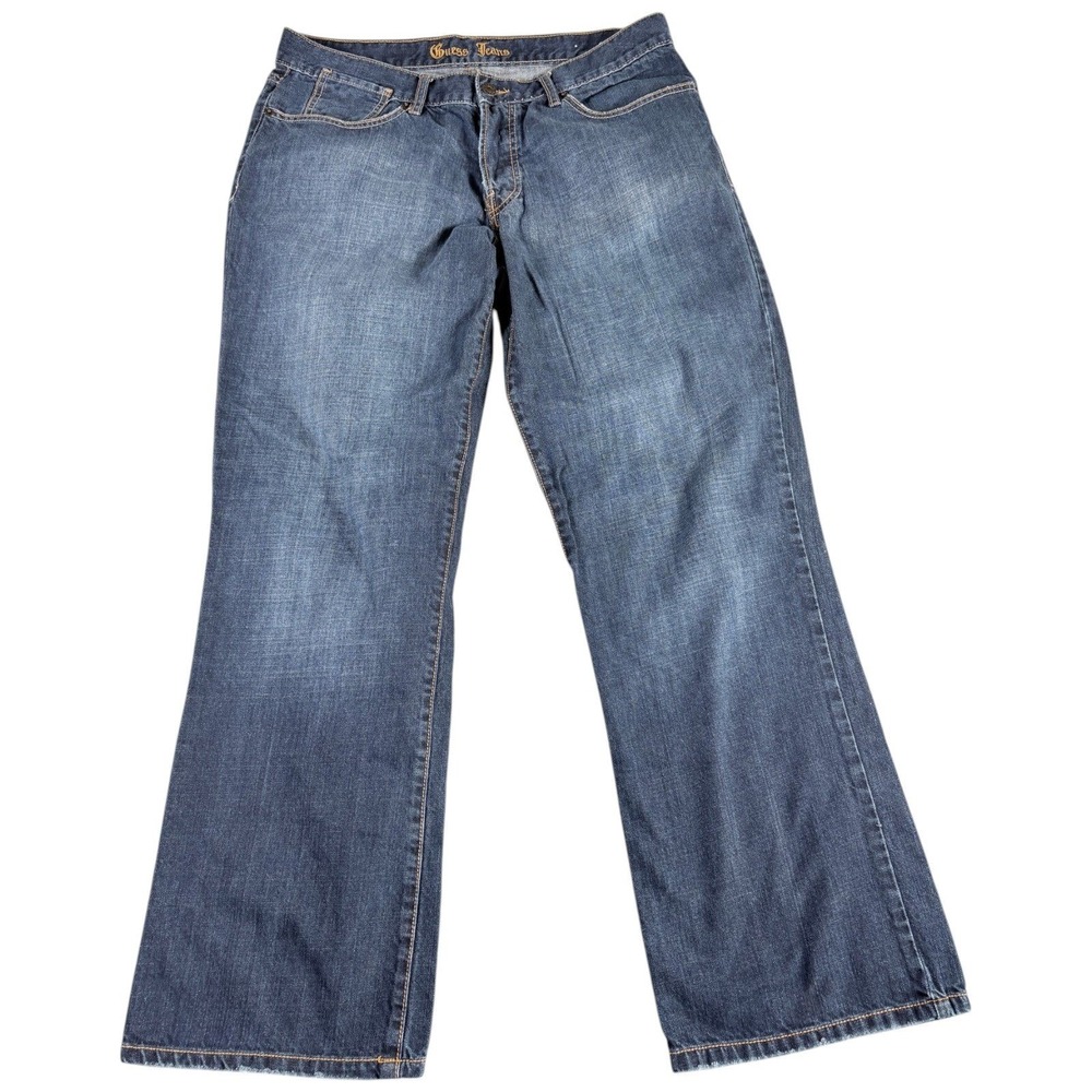 Guess Bootcut Jeans Mens 36 Blue Faded Denim Y2K Streetwear Grunge Relaxed Fit